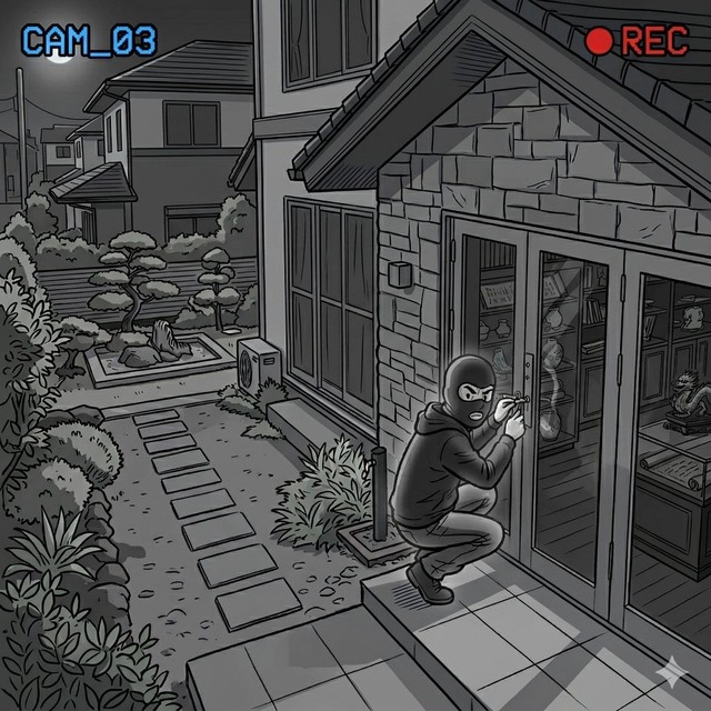 赤外線カメラ（白黒）夜間映像